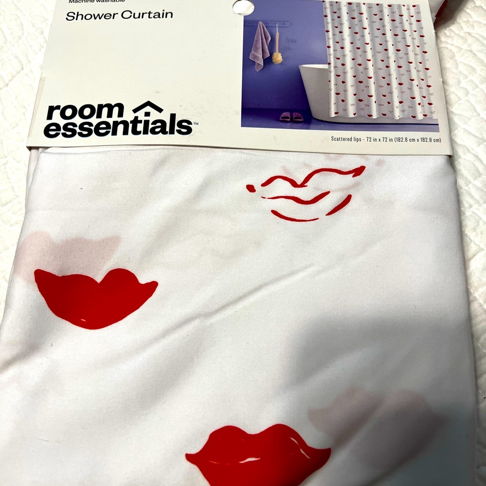 NWT Target Room Essentials 72"x72" Scattered Red Lips Shower Curtain Valentine's